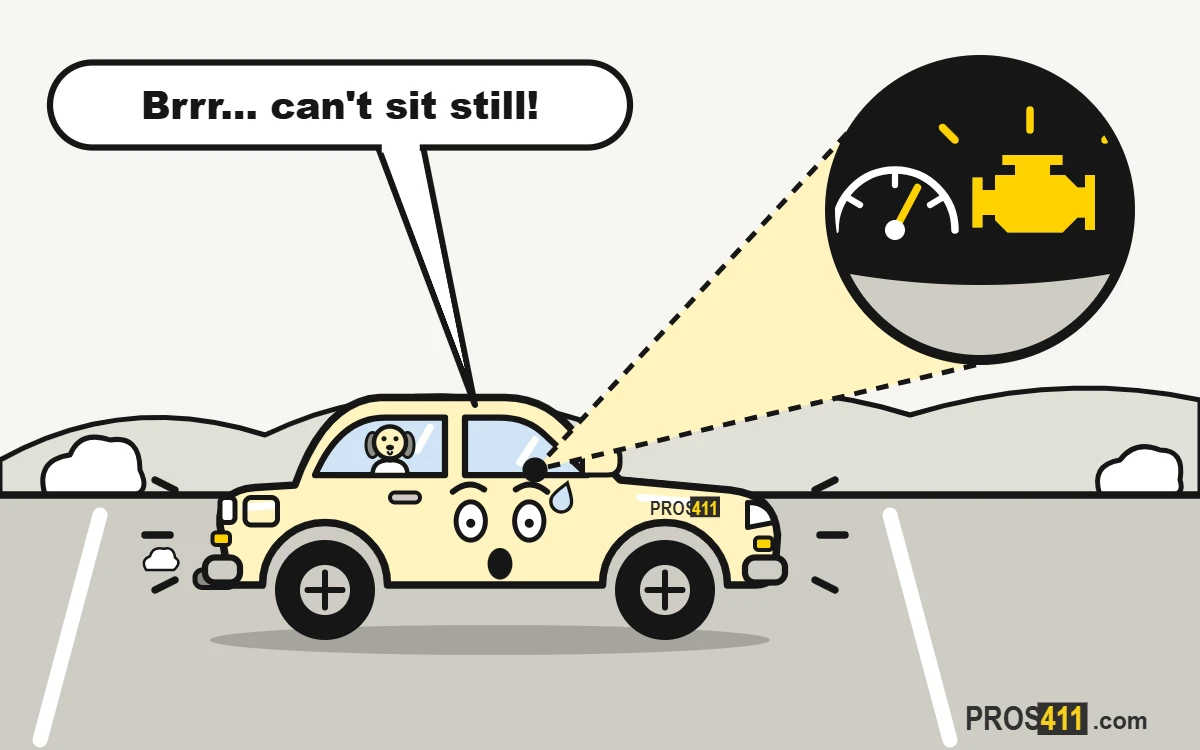 Car shaking at idle: what to check Cartoon car parked with the engine running, shaking at idle