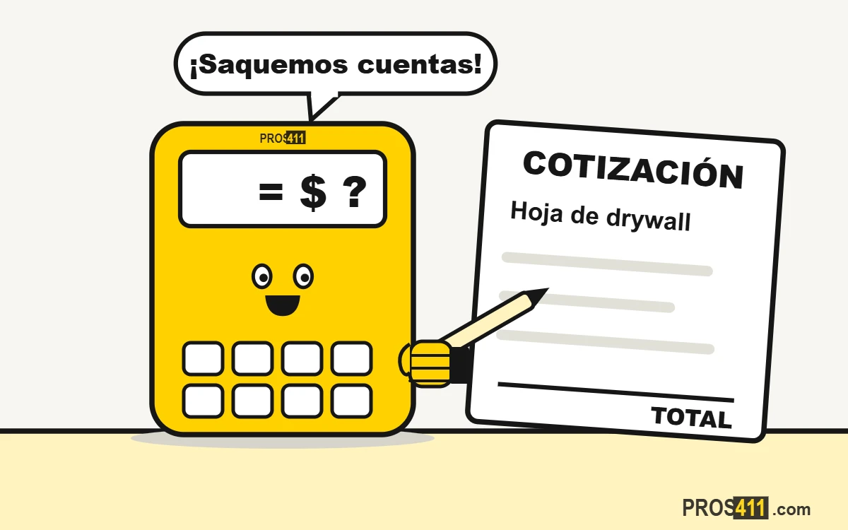 Calculadora caricatura sacando una cotización: Hoja de drywall