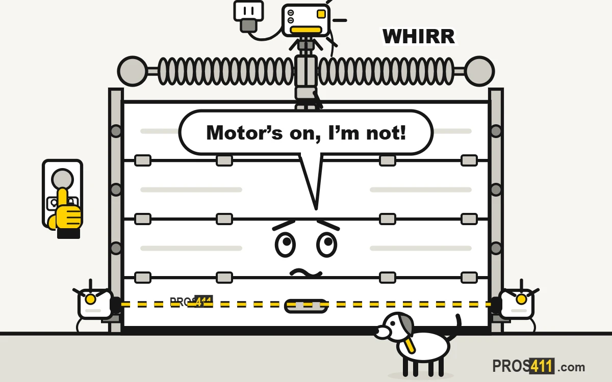 Garage door opener runs but the door doesn’t move Cartoon garage door opener humming while the door stays shut