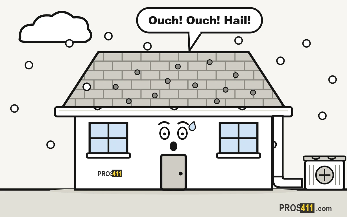 Hail damage: roof insurance claim steps Cartoon house in a hailstorm with hail bouncing off its roof