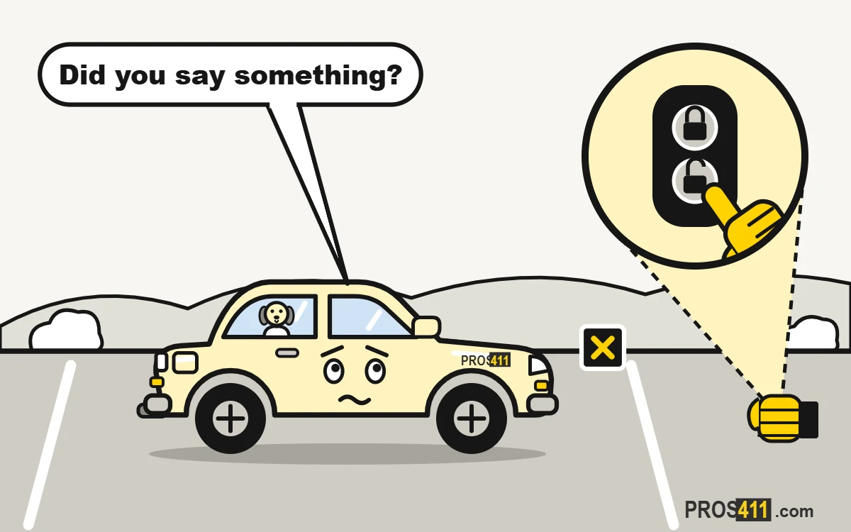 Key fob not working: what to do Cartoon car ignoring a key fob whose buttons stopped working