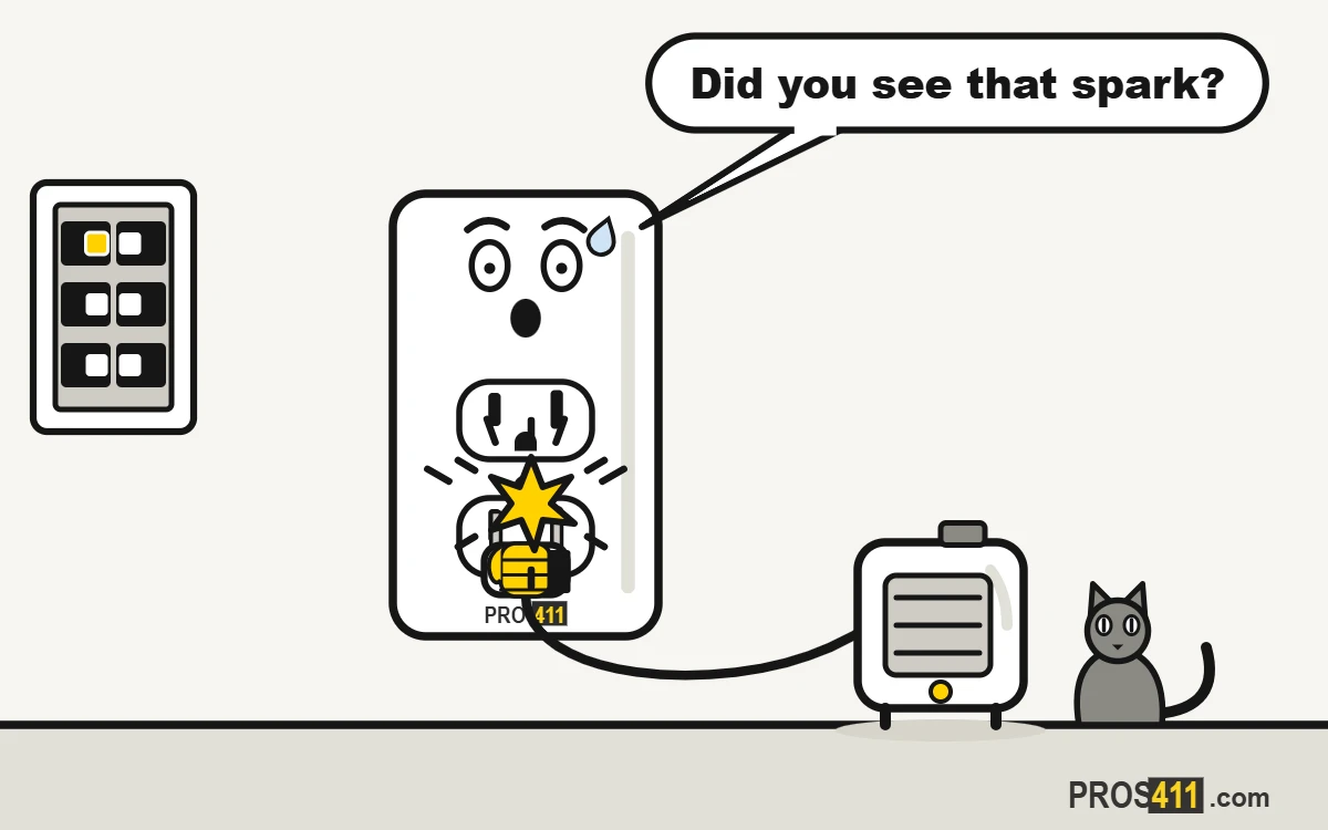Outlet sparks when you plug something in: normal or not? Cartoon wall outlet throwing a spark as a space heater is plugged in