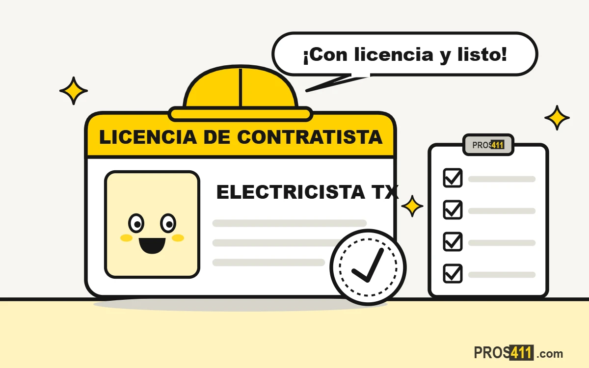 Licencia de contratista caricatura con casco, ELECTRICISTA TX