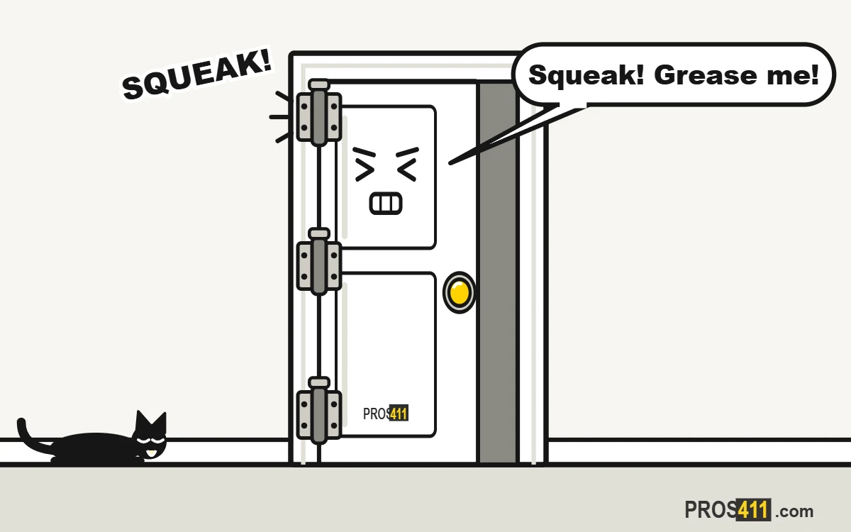 Squeaky door hinge: how to stop it for good Cartoon door wincing as its top hinge squeaks