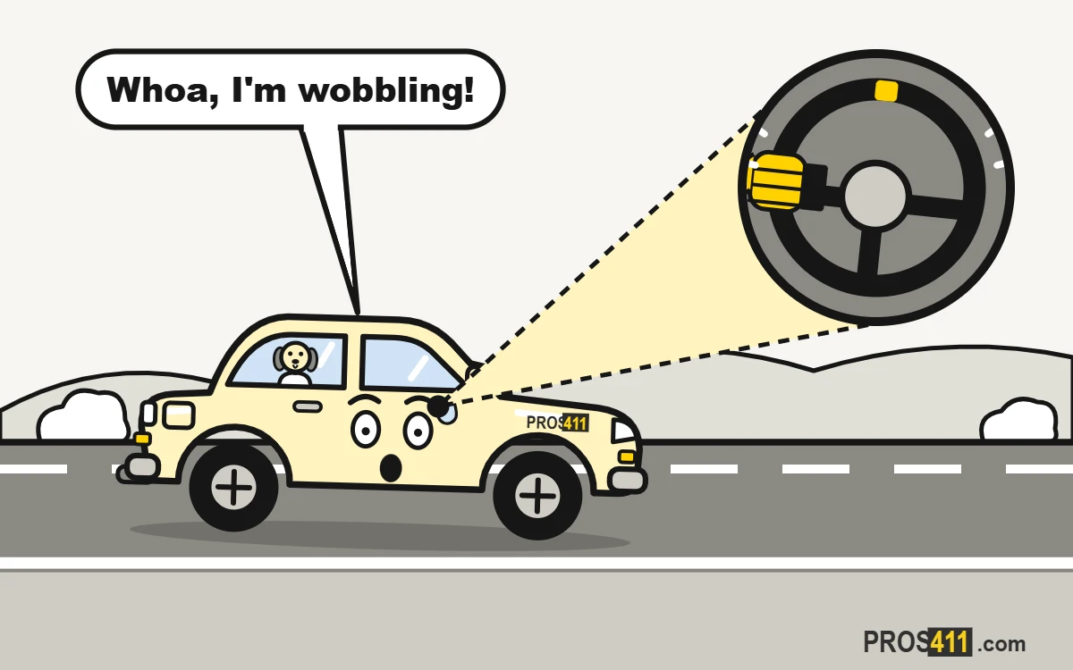 Steering wheel shakes when braking: what it means Cartoon car braking on the road while its steering wheel shakes