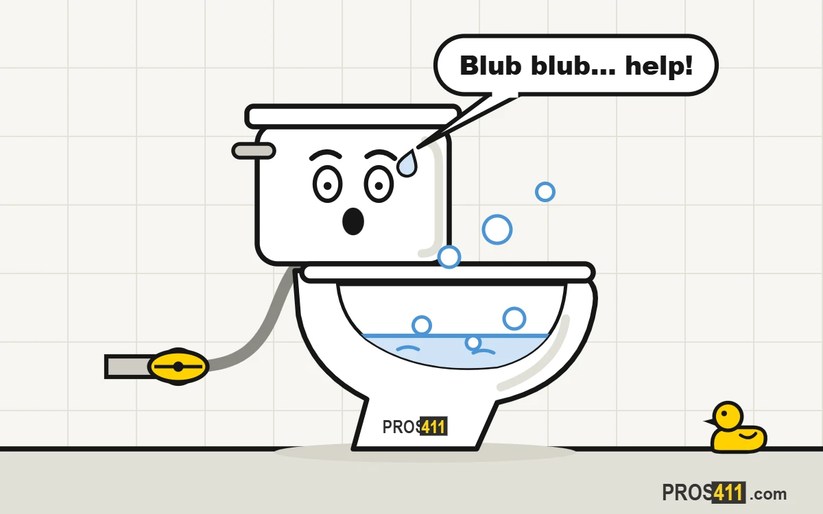 Toilet gurgling or bubbling: what it means and what to do Cartoon toilet gurgling, with bubbles rising in the bowl