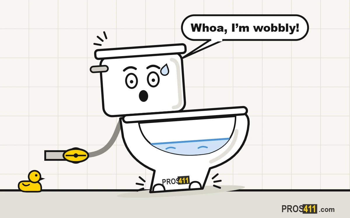 Toilet rocks or feels loose: how to make it solid Cartoon toilet rocking on the floor